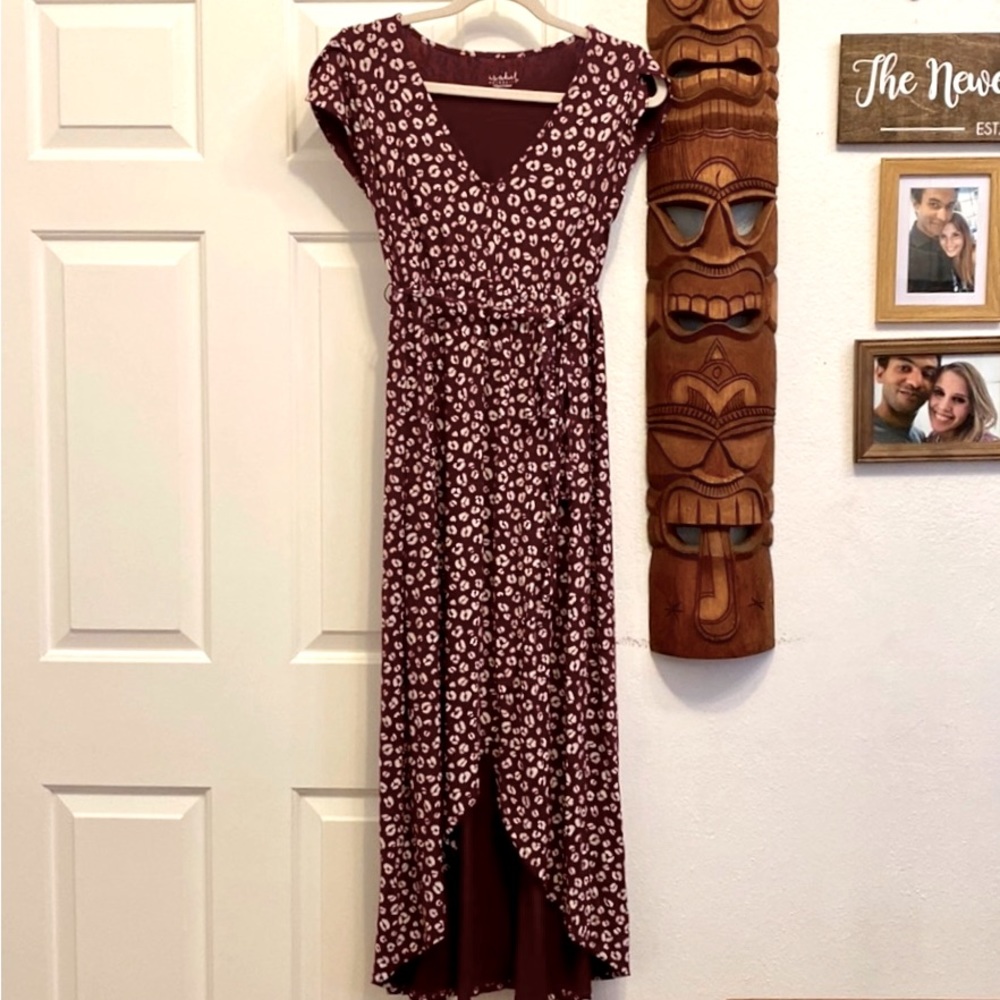Isabel Maternity maroon print gathered waist, tulip sleeved, tulip animal print